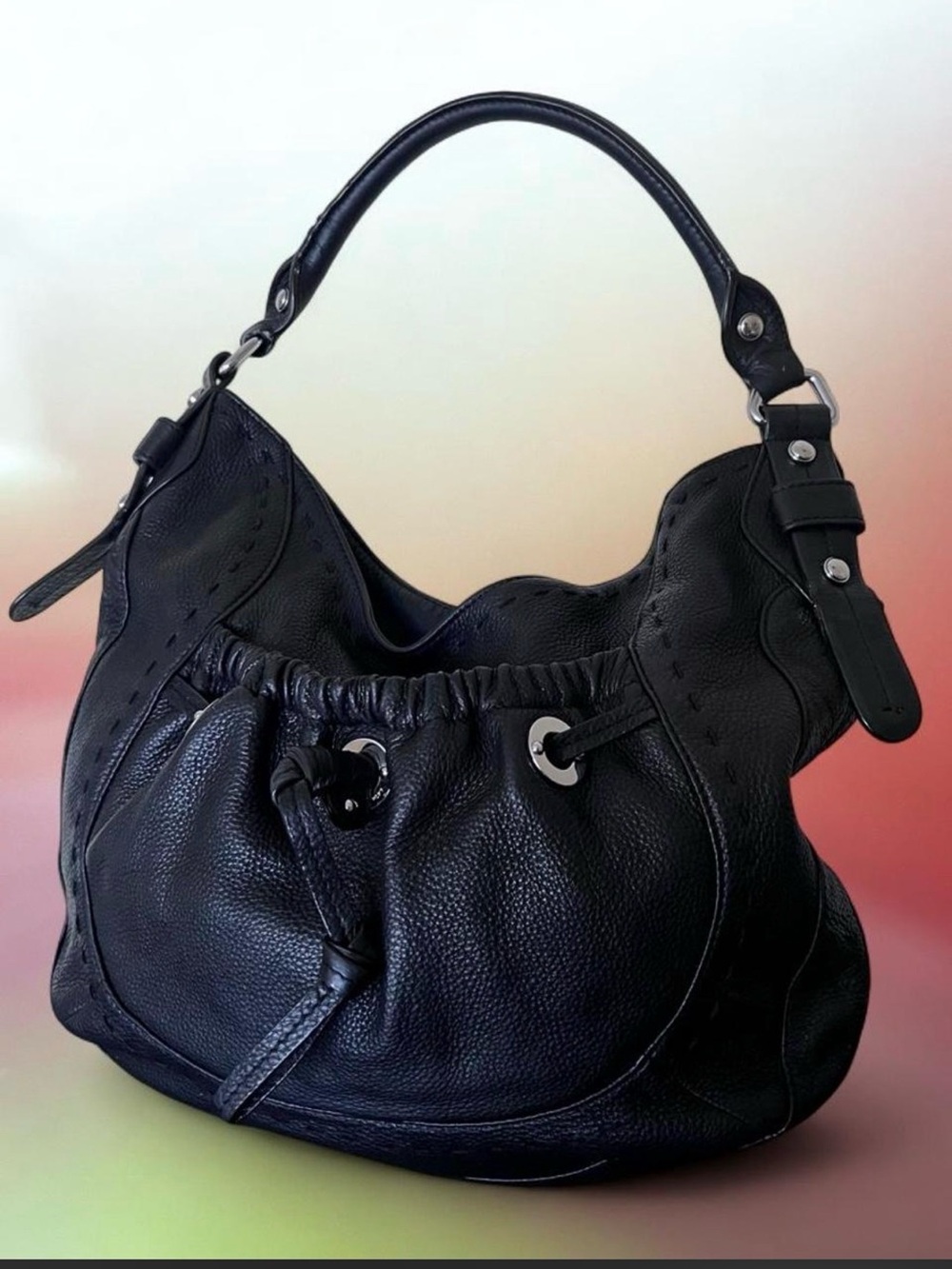 B Makowsky Y2K Vintage Black Leather Hobo Shoulder Bag